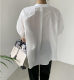 Summer loose slit stand collar puff sleeve white shirt women's large size short-sleeved casual shirt fashionable doll shirt top