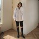 Mid-length white lantern sleeve shirt for women loose sweet doll shirt for long sleeve stand collar irregular fashionable shirt trendy
