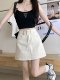 Off-white denim skirt for women in summer large size new high-waisted small anti-exposure A-line white hip-pack skirt