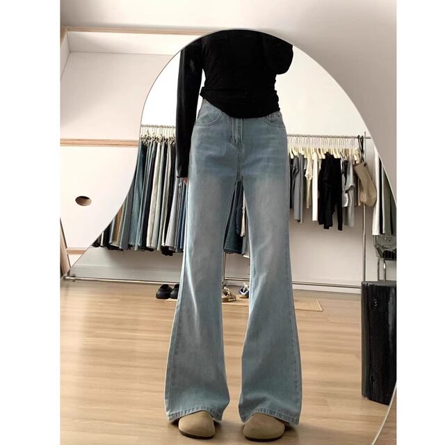 Do not stick the legs, straight jeans, girl autumn and winter plus dill fat mm high waist loose, thin leg flared pants