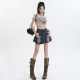 American all-match denim short skirt for women summer new large size pleated skirt small high waist slimming A-line skirt