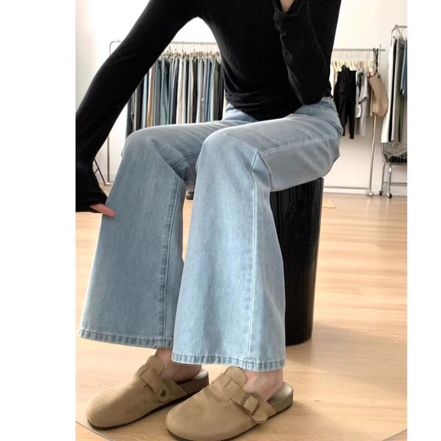 Do not stick the legs, straight jeans, girl autumn and winter plus dill fat mm high waist loose, thin leg flared pants