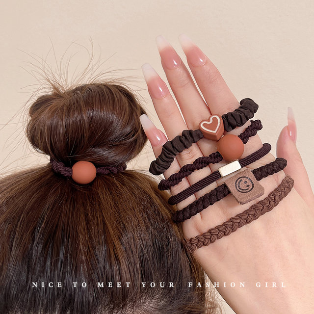 Temperament and love hair rope women 2025 new high elastic durable head rope rubber band tying hair hair ring headgear leather case