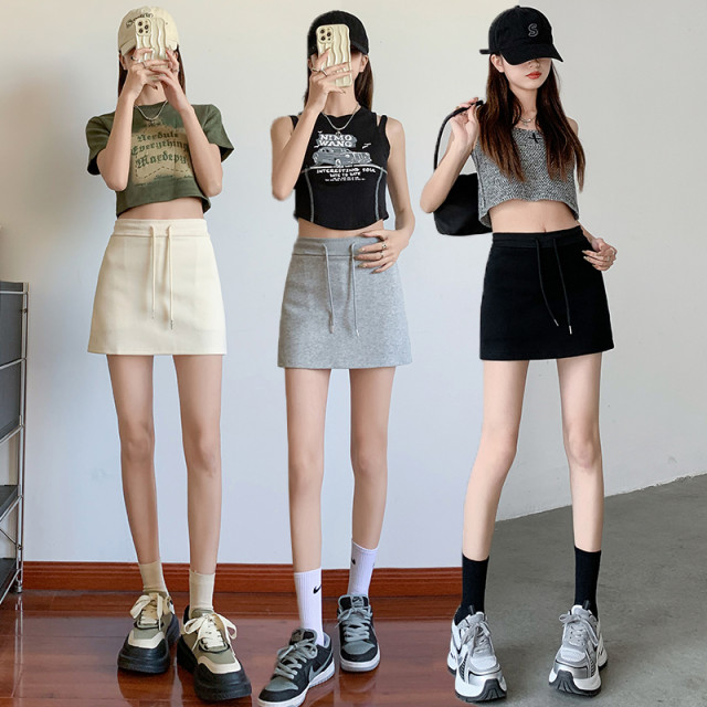 2024 spring and summer new simple and versatile casual skirt for women with high waist slim straps A-line hip-pack miniskirt