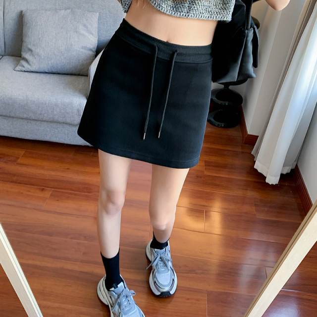 2024 spring and summer new simple and versatile casual skirt for women with high waist slim straps A-line hip-pack miniskirt