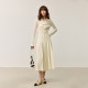 
LILY autumn new women's clothing elegant gloss OL commuting versatile double-layer pleated skirt white half-body long skirt