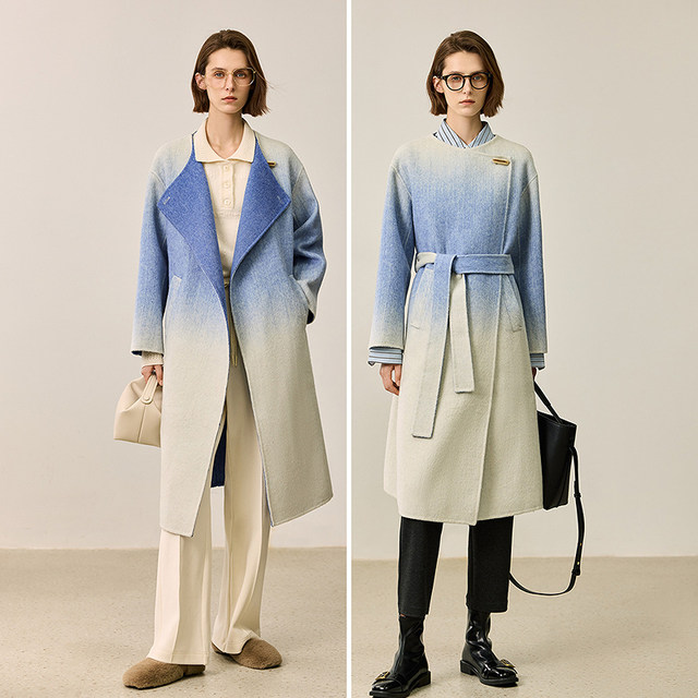 LILY new winter women's light luxury mulberry silk rabbit fur gradient double-sided printed wool double-sided wool coat
