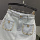 2025 summer new pocket chain design sense denim skirt for women versatile slim A-line skirt
