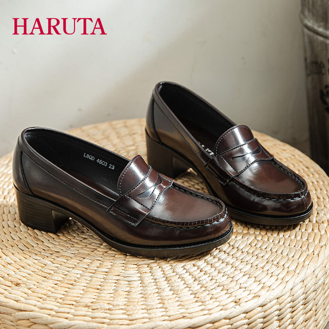 Haruta4603 Japanese student versatile orthodox medium heel thick heel college small leather shoes JK uniform shoes loafers for women