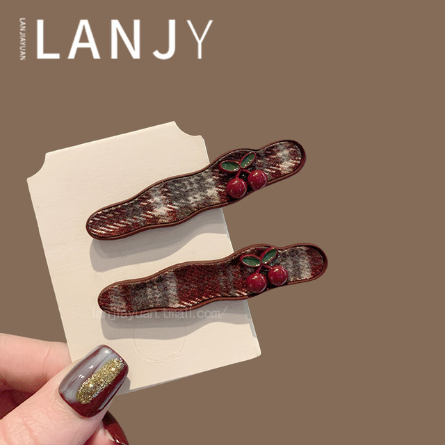 
New sweet girl cute fruit cherry hair clip college style pattern alloy duckblade clip bang clip