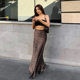 Street temperament hot girl gray brown tone leopard printing fishtail half -body skirt spring and summer sexy temperament versatile long skirt
