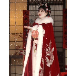 Red Han Chinese cheongsam shawl cape autumn and winter thick New Year's dress for the New Year jacket war robe dress