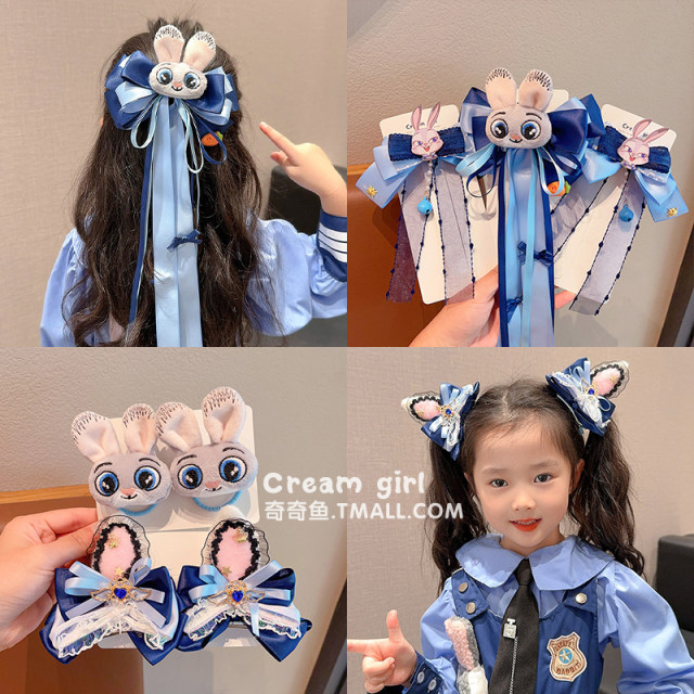 Children's cute hairpin rabbit police headdress little girl Zootopia bunny ears bow hat hairpin hair accessories