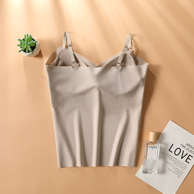 Beauty back bra integrated suspender vest for women 2025 new ice silk inner wear with chest pad sleeveless top in spring and summer
