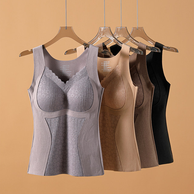 Brushed thermal camisole women's integrated push-up underwear with chest pads for winter plus velvet slim inner wear 2025 new style