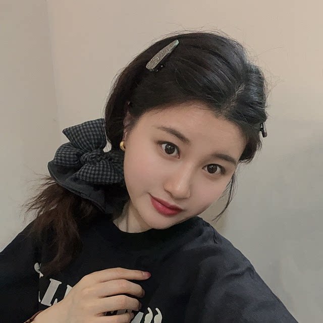 Black and gray plaid bow hair tie Korean high-end hair accessories headband 2025 new texture fabric intestine hair tie for women