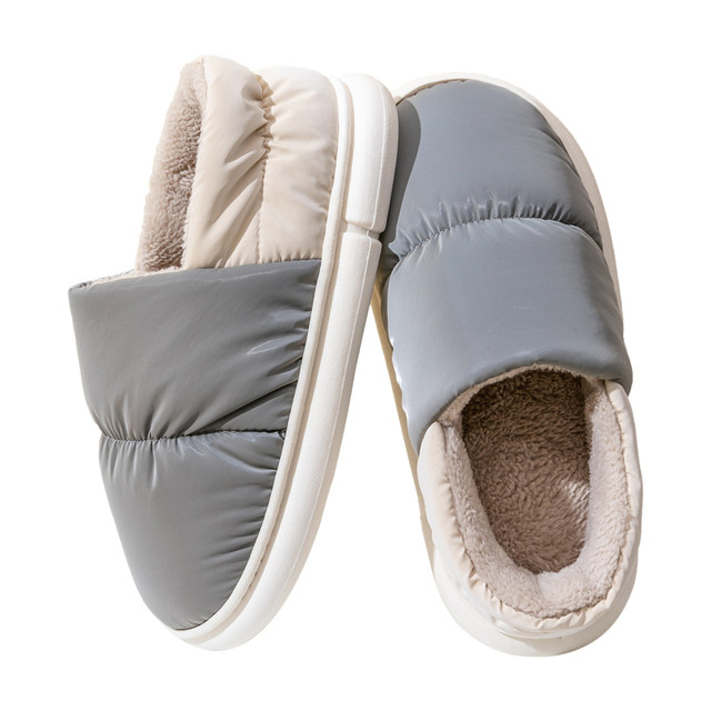 Men's winter indoor heel warm thick-soled home down waterproof cotton slippers for women that can be worn outside