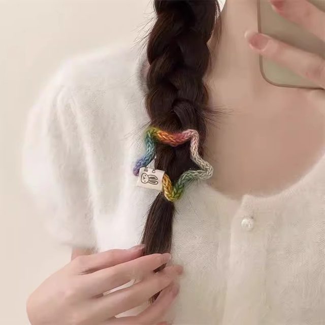 Colorful braided plush star hair clip for women's forehead side bangs clip headdress broken hair bb clip five-pointed star hair card
