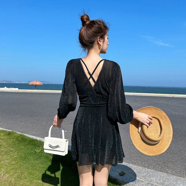 2025 new swimsuit for fat girls to cover their flesh and make them look slimmer, one-piece skirt style, large size sun protection boxer briefs for hot spring bathing