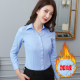 White shirt women's long-sleeved autumn and winter plus velvet thickened warm white shirt professional formal wear work clothes large size workwear
