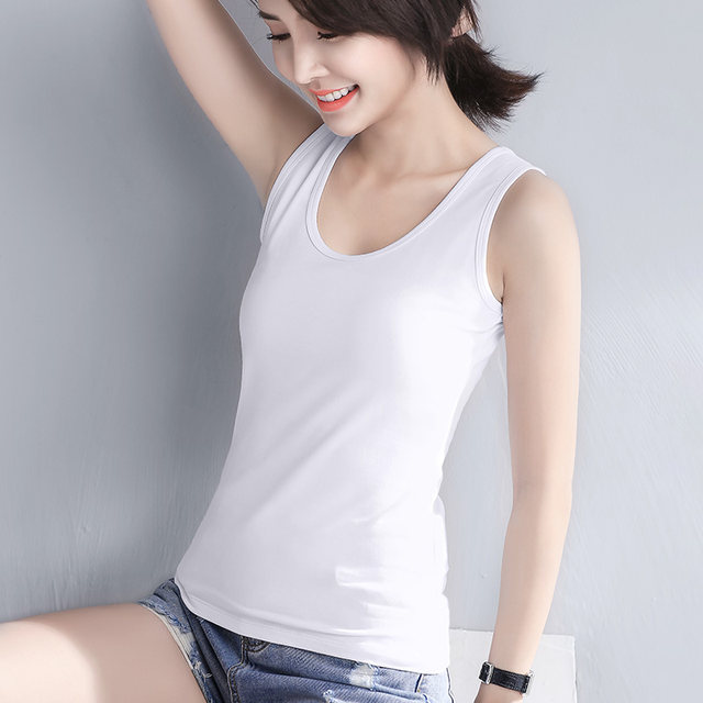 White cotton vest for women wearing summer exterior slim fit basic versatile base strap sleeveless sports T-shirt