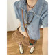 Mid-sleeved American retro hot girl denim shirt for women's summer design niche slim fit slim navel neck short top