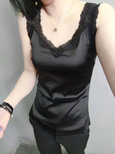 European station mulberry silk camisole women's satin lace inner with slim fit plus size top as base