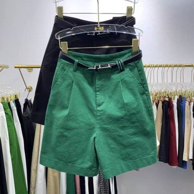 Large size casual shorts for women in summer 2025 loose fat girl mm overalls high waist slimming wide legs five-point mid-sized pants