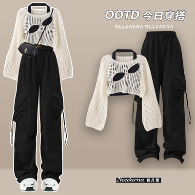taobao agent Spring women's new suit, handsome women's clothing set with hot girl fried street work pants, Korean drama wearing three -piece set