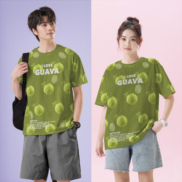 Green plant leaves guava guava fruit pattern quick-drying T-shirt men and women fresh T-shirt summer design without boundaries