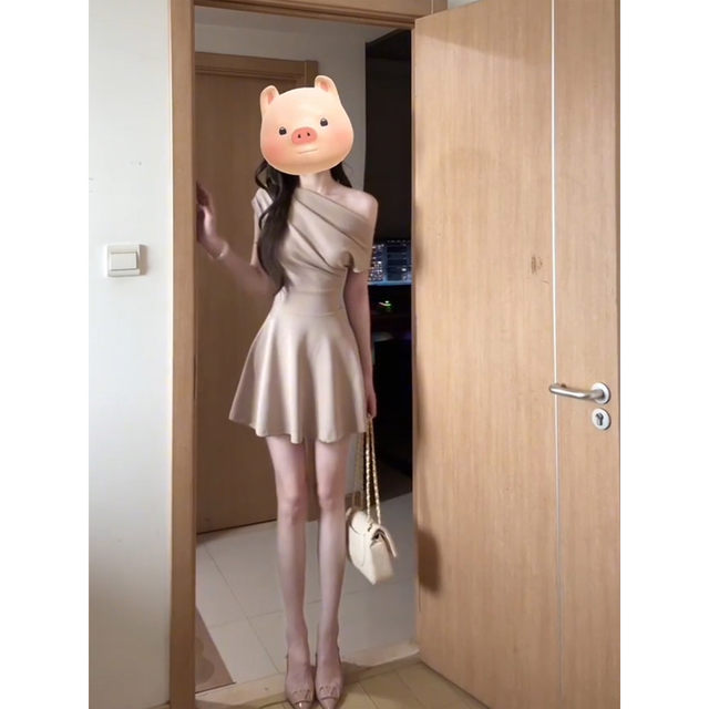 XZY slightly fat French temperament high intelligence and slim shoulder dress for women 25 years summer slim waist slim short skirt