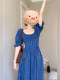 XZY/Xin Zhengyan Fat mm French temperament blue plaid ruffled dress for women summer slim princess long skirt