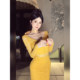 XZY Slightly fat lady slim V-neck yellow lace dress for women 25 years winter backless bow hip skirt