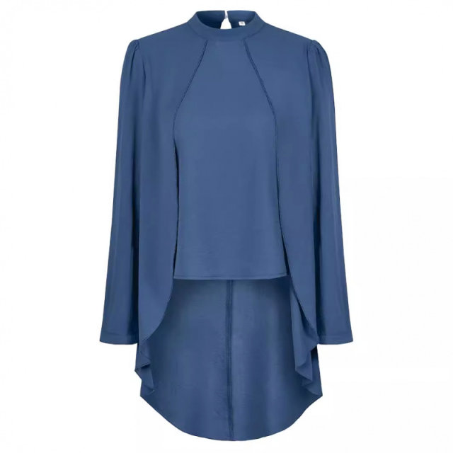 Amazon 2024 European and American autumn and winter leisure cross -border women's fashion trend pure color semi -high -necked long -sleeved fake two shirt women