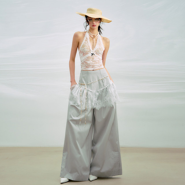OfAkiva'All Things to Do's Full Cotton Fish Bone High Waist Pleated Printed Wide Legs