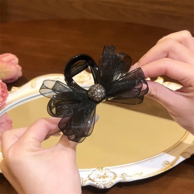 French elegant mesh black bow medium size grab back head temperament hair clip shark chuck headdress hair accessories women