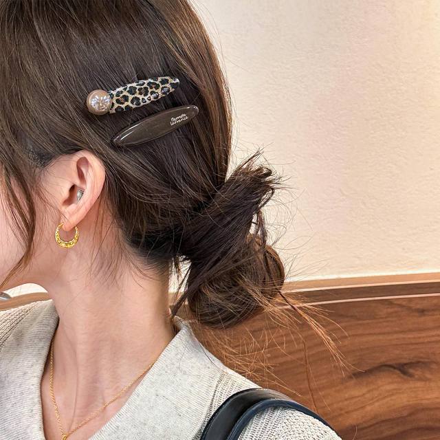 2025 New Leopard Print Chocolate Color Pair Clip Duckbill Clip Brown Beads Korean Style Fashion Hair Clip Side Clip Women's Hair Accessories