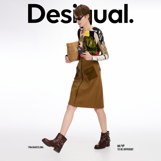 DesigualA font elastic waist zipper opening and closing contrast patch pocket mid-length skirt for women
