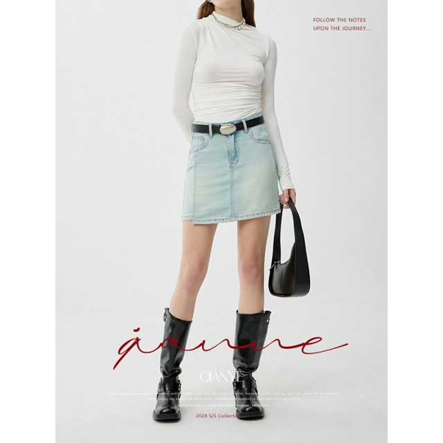 Asymmetrical design-sensory denim skirt 2025 summer new trend high-waist high-end fashionable hip-cover skirt
