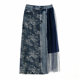 SOMSOM/Soma high waist irregular lace splicing large hem skirt spring mid-length A-line denim skirt for women
