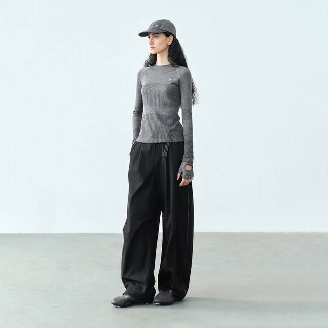 Double soft technology semi-circle original women's clothing [sports] 2025 spring long-sleeved stretch knitted T-shirt women's top
