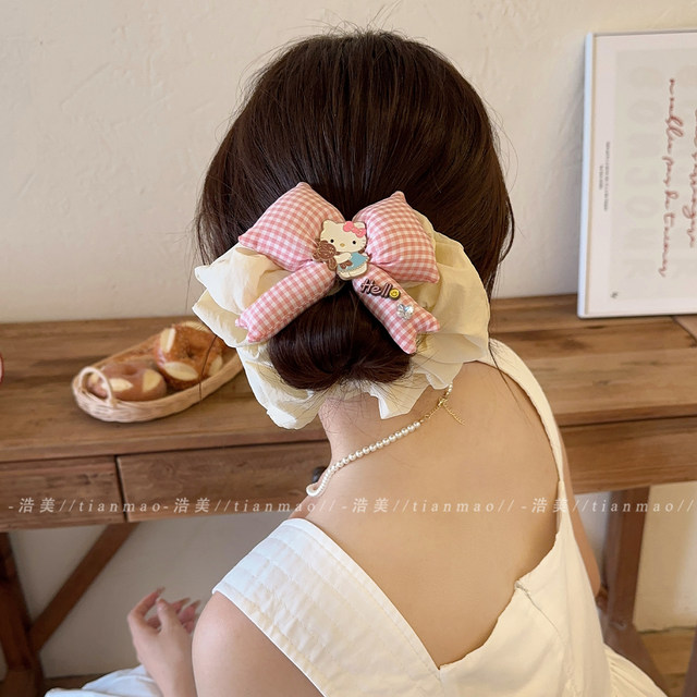 Cute big goose hair circle women 2025 new high-end large intestinal hair accessories back head meatball hair rope flower headwear