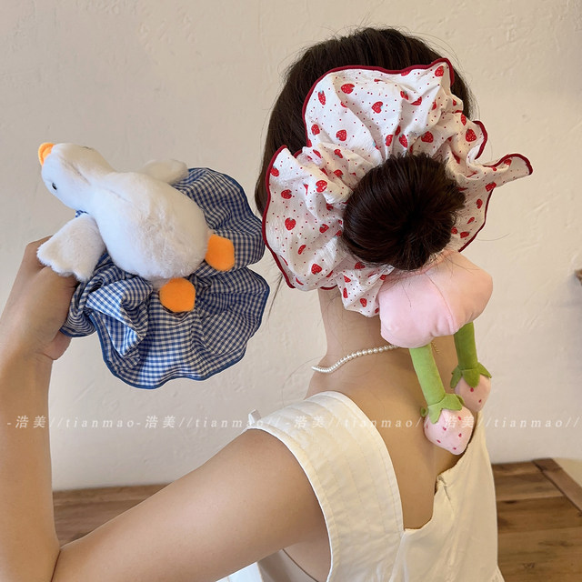Cute big goose hair circle women 2025 new high-end large intestinal hair accessories back head meatball hair rope flower headwear
