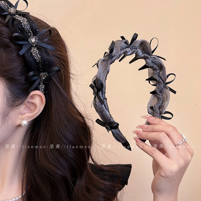 Retro high-end bow hairband for women wearing 2025 new exquisite high cranial headband headband for women