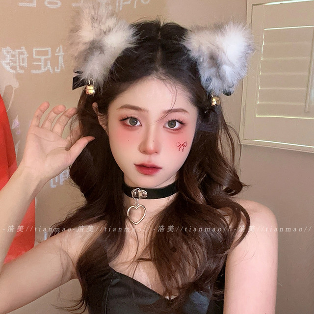 Plush cat ear headband women bell cat cos party plays atmosphere headband performance props hair tie accessories
