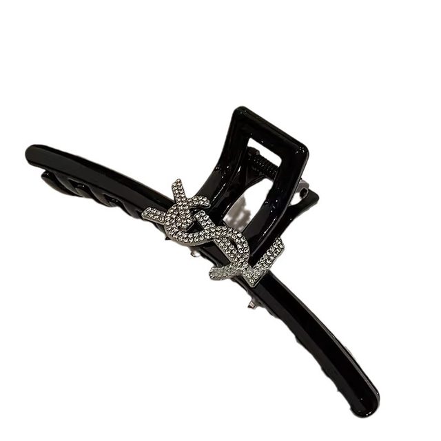 Hot girl half-catch Korean version large black glossy shark clip clip high-end letter glitter diamond hair clip for women