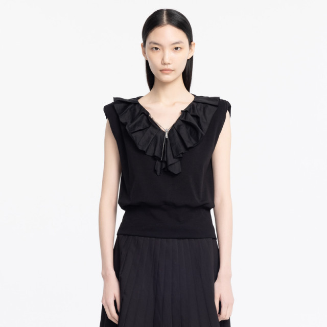 XG/Xuege XJ201019A690 Black Ruffle Sleeveless T-shirt Fashion Summer New V-neck Top Women's Clothes
