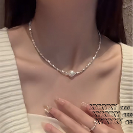 S999 sterling silver Several two pearls necklace woman geometric collarbone chain natural neck chain to send girlfriend valentine day gift