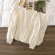 Spring women's clothing fresh hook lace stand collar embroidered solid color dress with long sleeves loose pleated cotton linen long skirt new