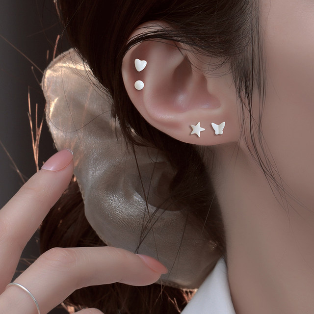 Colorful bio porcelain porcelain ear piercing ear studs for women simple sweet and cute girl sweet sleeping without removing anti-blocking earrings